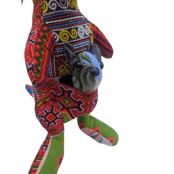 Brocade Handcrafted Multicolor Kangaroo Stuffed Animal With Joey - Picture 7 of 9